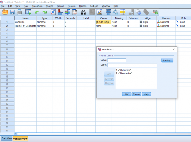 Screenshot of SPSS document